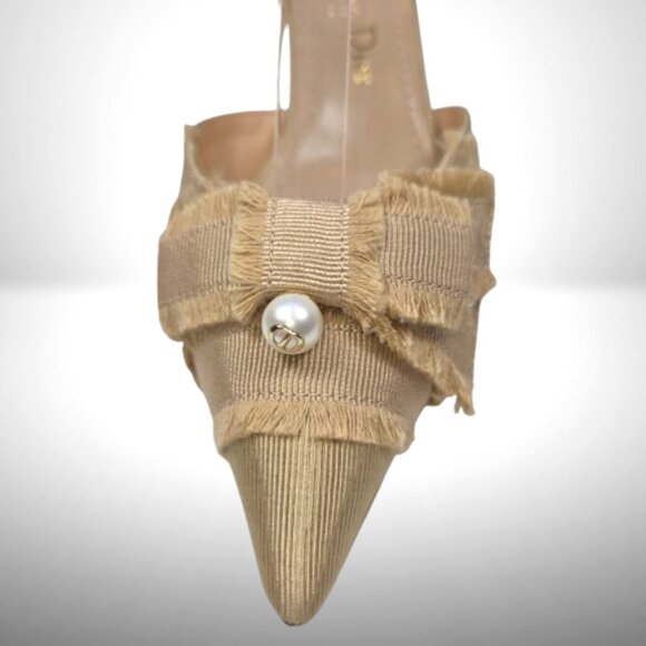 Christian Dior Gold Satin Pearl-Bow Heels – Size 38 - Picture 7 of 9
